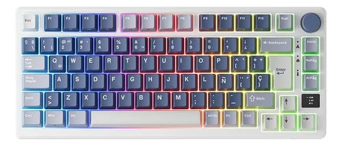 Teclado RK Royal Kludge RKM75 Ocean Blue LED RGB 75%, Teclado Mecánico, Kailh Speed Silver, Inalámbrico, USB/Bluetooth, Blanco, Español