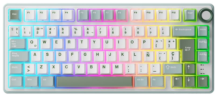 Teclado Gamer RK Royal Kludge R75 Skycyan LED RGB 75%, Teclado Mecánico, Kailh Speed Silver, Alámbrico, USB, Blanco, Español