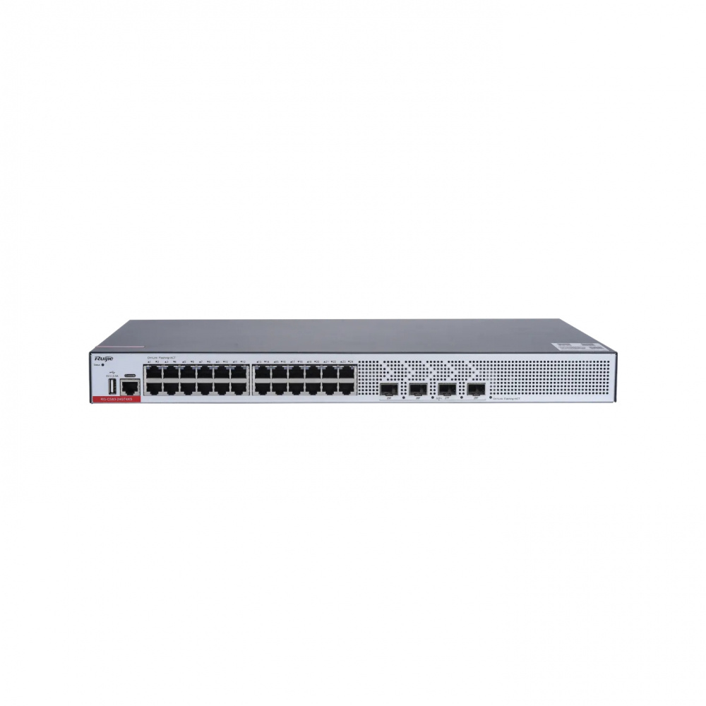 Switch Ruijie RG-CS83-24GT4XS, 24 Puertos Gigabit Ethernet 10/100/1000, 4 Puertos SFP+, 128 Gbit/s, 16000 Entradas, Administrado ― Presenta un golpe en uno de sus costados.