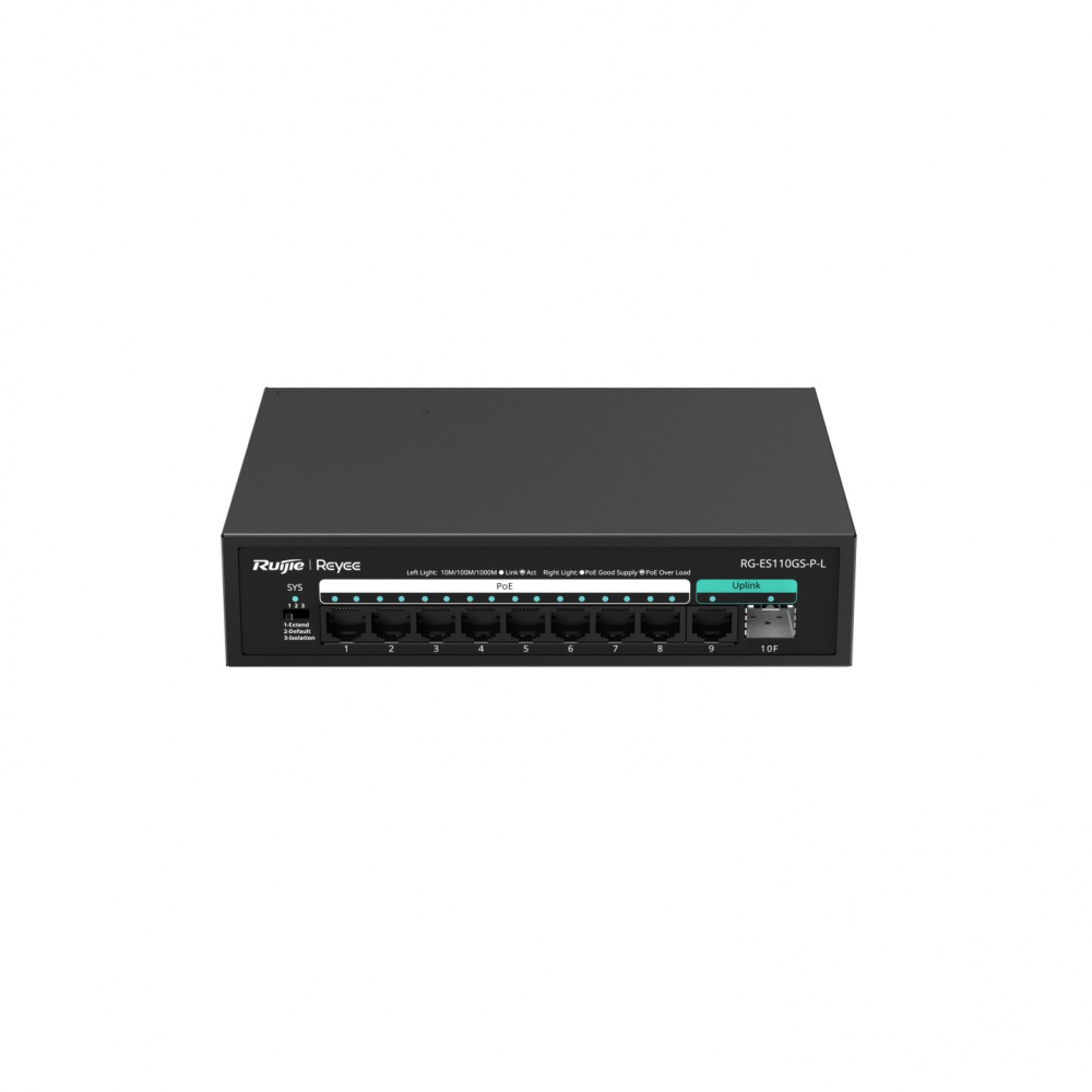 Switch Ruijie Gigabit Ethernet RG-ES110GS-P-L, 9 Puertos 10/100/1000Mbps, 1 Puerto SFP, 20 Gbit/s, 4000 Entradas  ― No Administrable