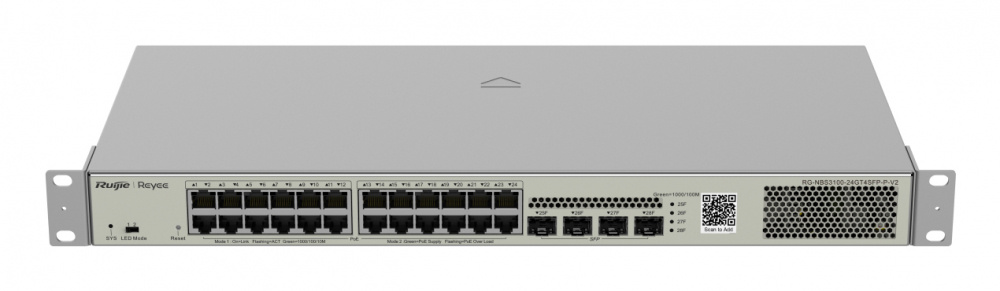 Switch Ruijie RG-NBS3100-24GT4SFP-P-V2, 24 Puertos Gigabit Ethernet 10/100/1000 24 x PoE+ 370W, 4 Puertos SFP, 56 Gbit/s, 8000 Entradas, Administrado 