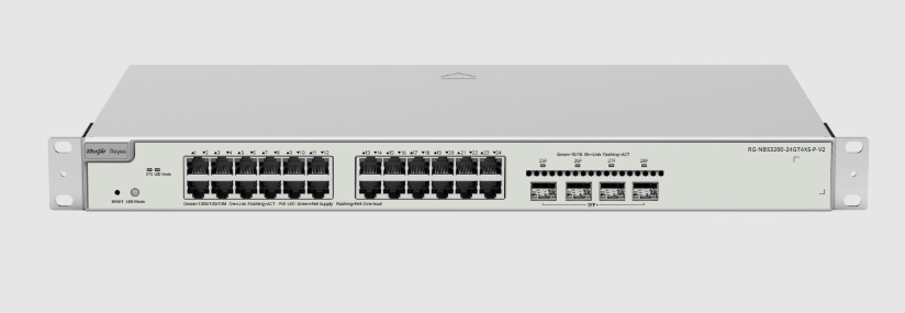 Switch Ruijie RG-NBS3200-24GT4XS-P-V2, 24 Puertos Gigabit Ethernet 10/100/1000 24 x No disponible 370W, 128 Gbit/s, 16000 Entradas, Administrado