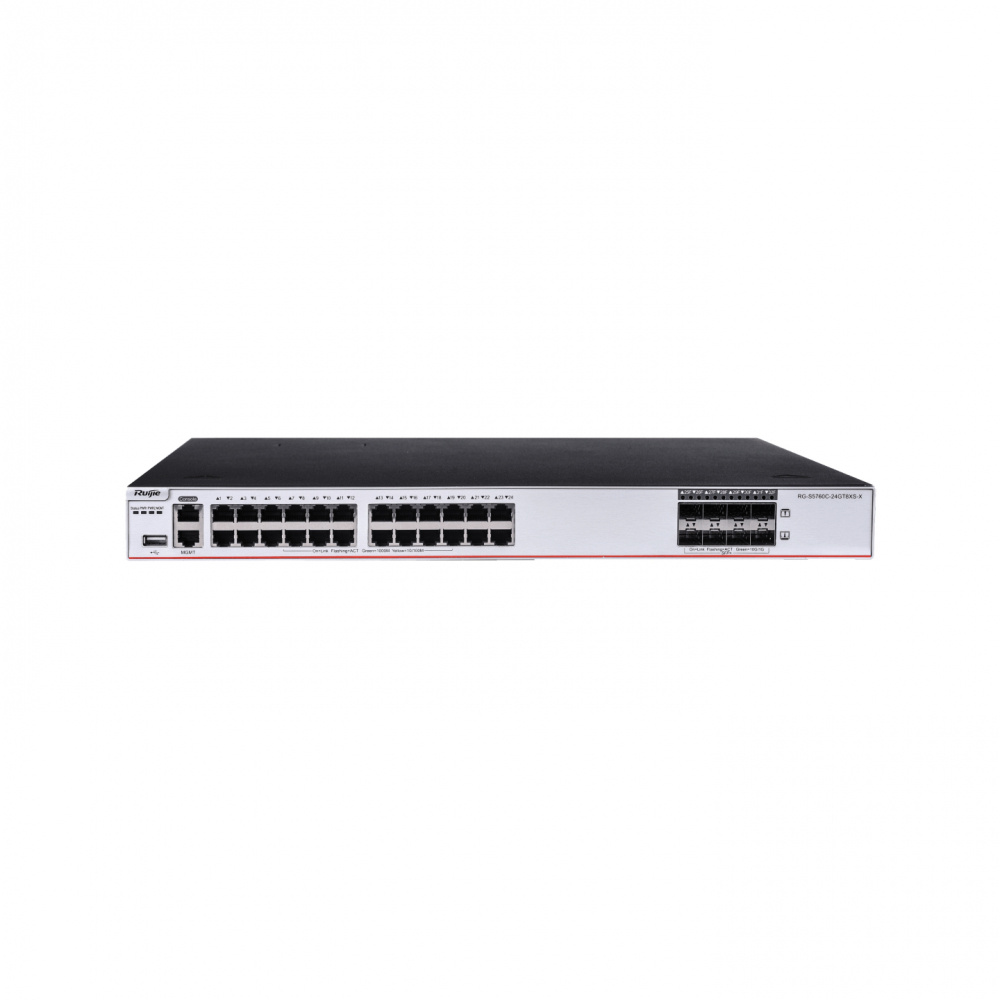 Switch Ruijie Gigabit Ethernet RG-S5760C-24GT8XS-X, 24 Puertos 10/100/1000Mbps + 8 Puertos 10G SFP+, 688 Gbit/s, 64.000 Entradas - Administrable
