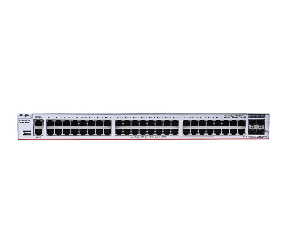 Switch Ruijie Gigabit Ethernet RG-S5760C-48GT4XS-X, 48 Puertos 10/100/1000Mbps + 4 Puertos SFP, 880 Gbit/s, 64.000 Entradas - Administrable