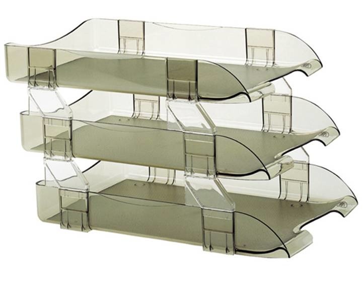 Sablón2436 HU Charola de 3 Niveles, Acrílico Humo, Tamaño Oficio, Gris