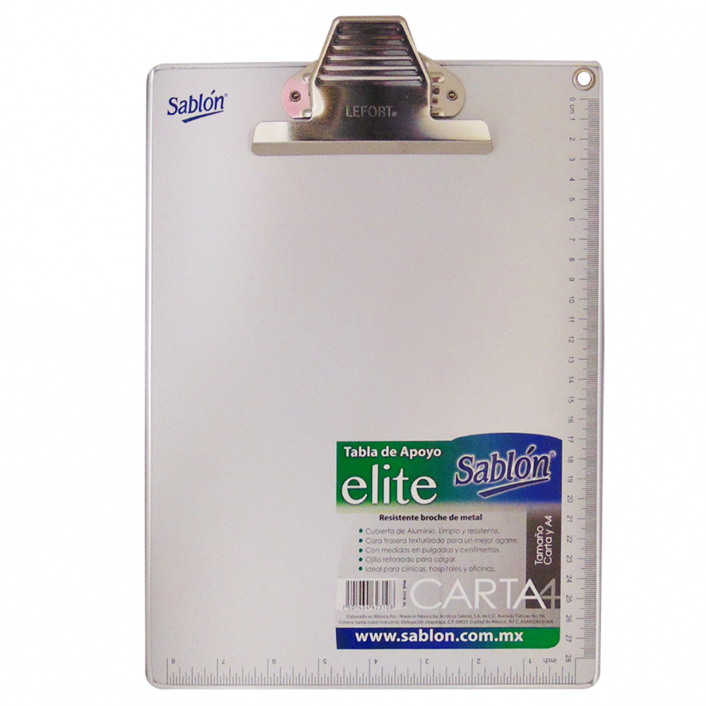 Sablon Tabla de Aluminio con Agarrapapeles, Tamaño Carta, Blanco