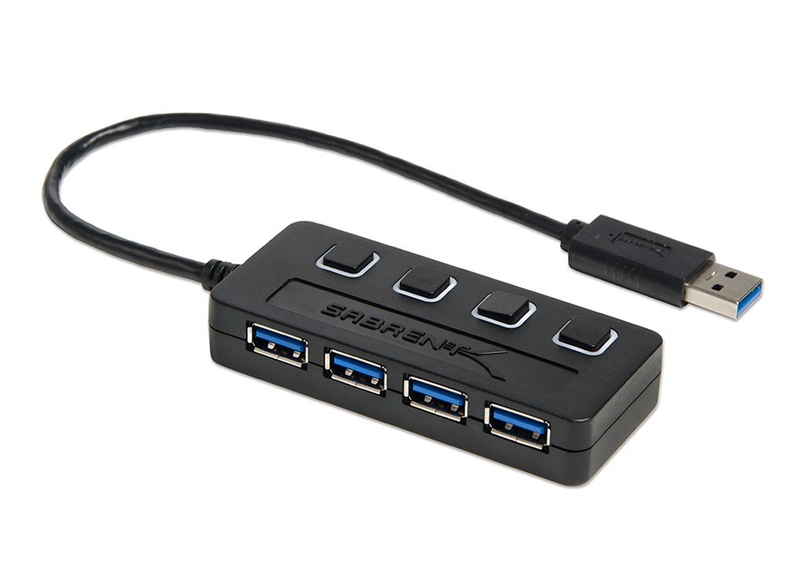 Sabrent Hub USB 3.0 Macho - 4x USB 3.0 Hembra, 5000 Mbit/s, Negro