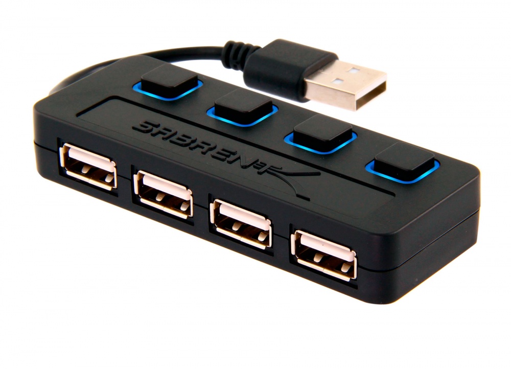 Sabrent Hub USB 2.0 con Switches - 4x USB 2.0 Hembra, 480 Gbit/s, Negro