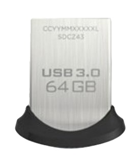 Memoria USB SanDisk Ultra Fit, 64GB, USB 3.0, Negro/Plata