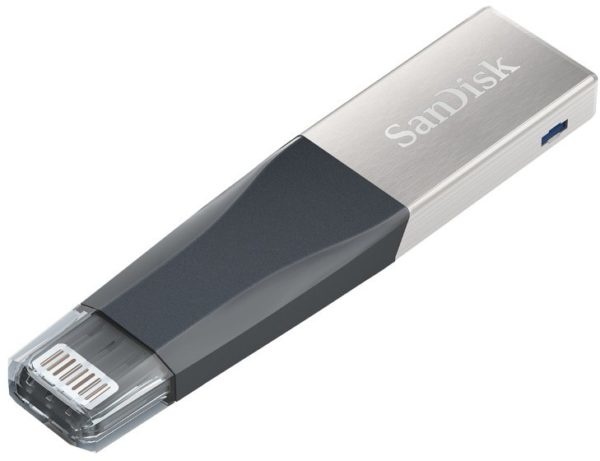 Memoria USB SanDisk IXpand Mini, 32GB, USB 3.0/Lightning, Lectura 90MB/s, Gris/Plata