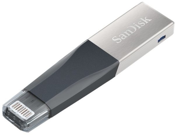 Memoria USB SanDisk IXpand Mini, 64GB, USB 3.0/Lightning, Lectura 90MB/s, Gris/Plata