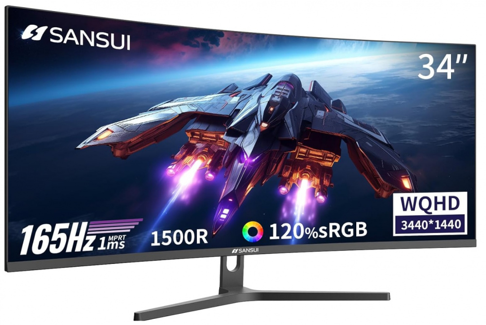 Monitor Gamer Curvo Sansui C5 LED 34", 3440x1440 Ultra Wide Quad HD, FreeSync, 165Hz, HDMI/DisplayPort, Negro