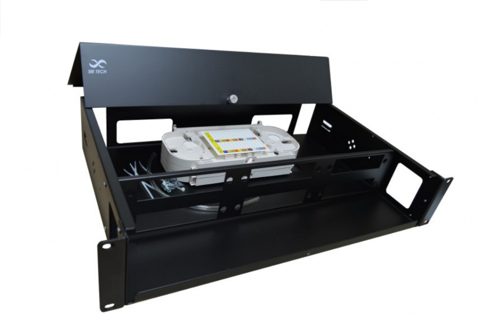 SBE Tech Distribuidor de Fibra Óptica, hasta 24 Puertos, 2U, Negro