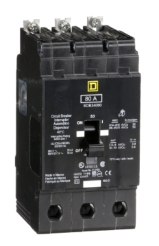 Schneider Electric Interruptor Automático 3 Polos EDB34080, 277V, 80A, Entrada 277V