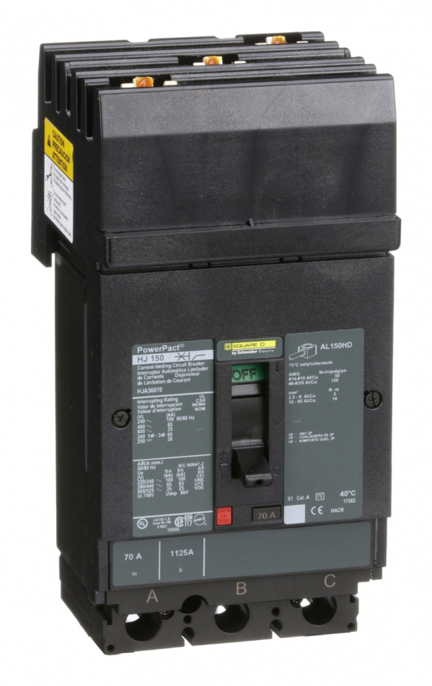 Schneider Electric Interruptor Termomagnético 3 Polos HJA36070, 690V, 70A, Entrada 600V