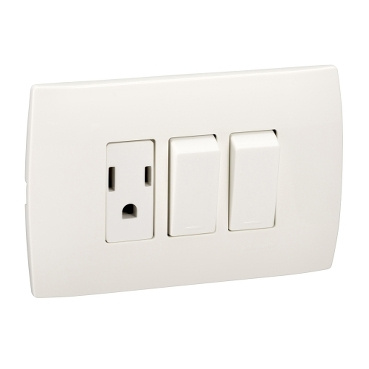 Schneider Electric Tomacorriente MWD69254, 1 Enchufe + 2 Apagadores,  250V, 16A, Blanco