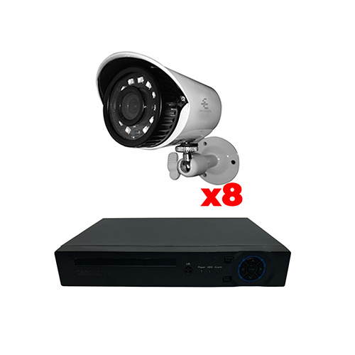 Secucore Kit de Vigilancia KITWAH081080B de 8 Cámaras CCTV Bullet con Grabadora de 8 Canales