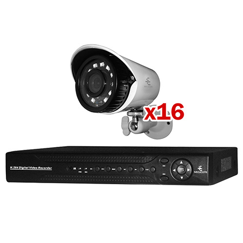 Secucore Kit de Vigilancia KITWAH161080B de 16 Cámaras CCTV Bullet con Grabadora de 16 Canales