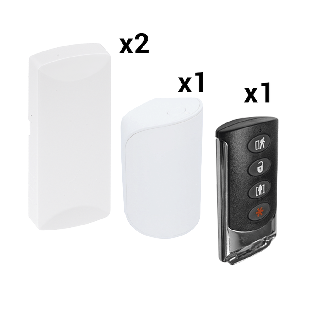 S-Fire Kit Sensor de Movimiento KIT-RF-SFIRE-DSC-2, Inalámbrico - Incluye 2 Contactos Magnéticos, 1 PIR y 1 Llavero
