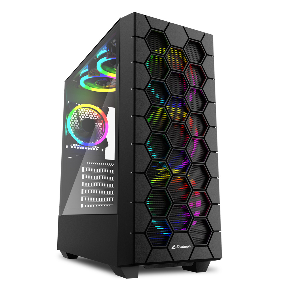 Gabinete Sharkoon C-HEXBK, Midi-Tower, ATX/Micro-ATX/Mini-ITX, USB 3.0, sin Fuente, 6 Ventiladores Instalados, Negro