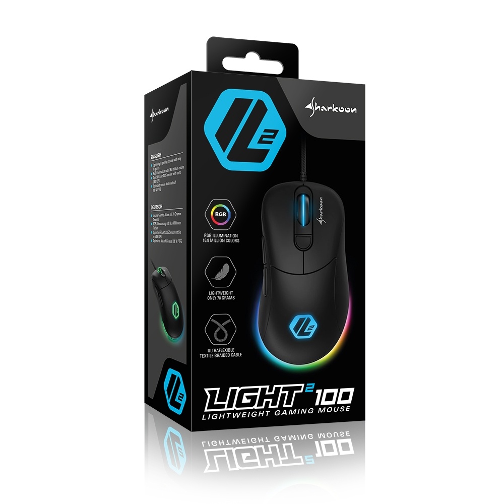Mouse Gamer Sharkoon Óptico Light² 100, Alámbrico, USB A, 5000DPI, Negro