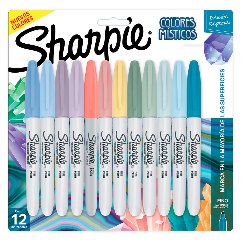 Sharpie Marcador Permanente Sharpie Colores Místicos, Punto Fino, Multicolor, 12 Piezas