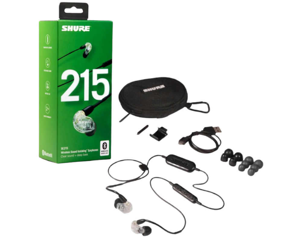 Shure Audífonos Intrauriculares SE215, Inalámbrico, Bluetooth, Transparente/Negro