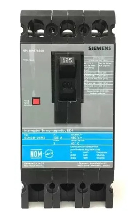 Siemens Interruptor Termomagnético 3 Polos ED63B125MX, 600V, 125A, Entrada 250V