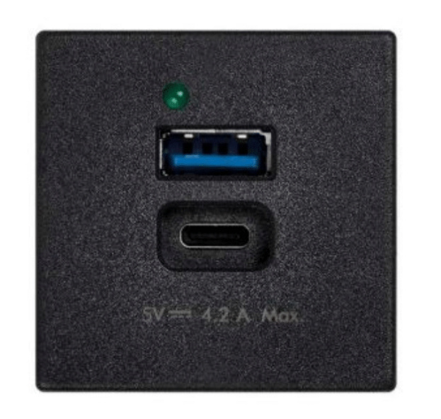 Simon Tomacorriente K126G/14, 1x USB-A, 1x USB-C, 100 - 230V, 2.1A, Grafito