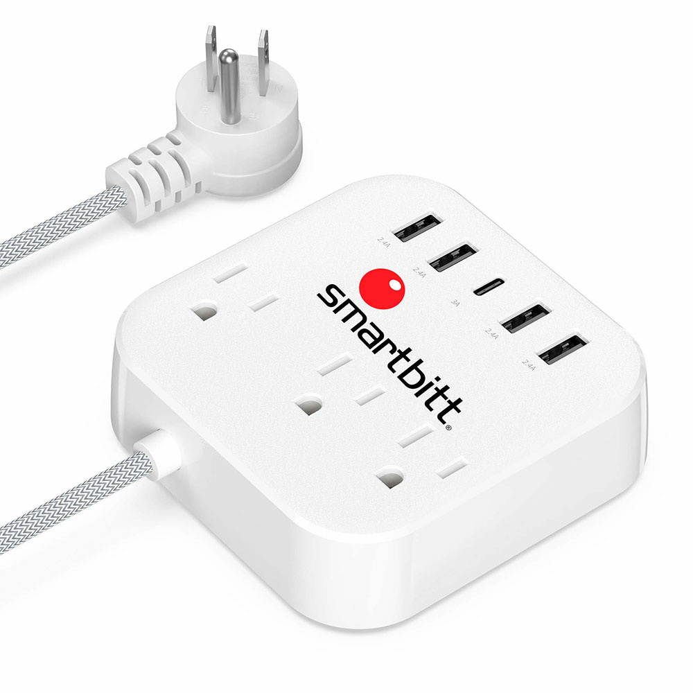 Smarbitt Multicontacto SBSS-B3-5U, 3 Contactos, 1x USB-C, 4x USB-A, 5V, 3A, Blanco