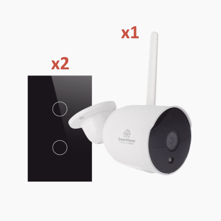 SmartHome by Epcom Kit de Vigilancia SH1CAM2SK de 1 Cámaras IP Bullet WiFi,Incluye 2 Apagadores Inteligentes compatibles con Alexa y Google Home