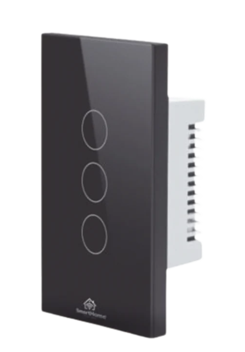 SmartHome by Epcom Interruptor de Luz Inteligente SHS413W, 3 Botones, Wi-Fi, Negro