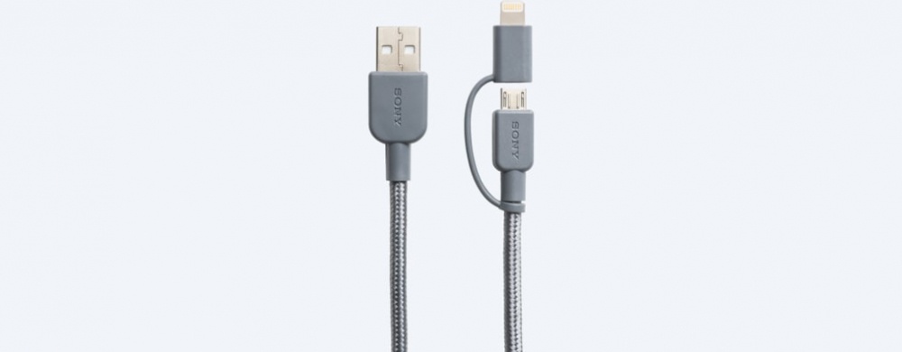 Sony Cable de Carga Certificado MFi USB Tipo A Macho - Micro USB/Lightning Macho, 1.5 Metros, Gris, para iPhone/iPad/Smartphone