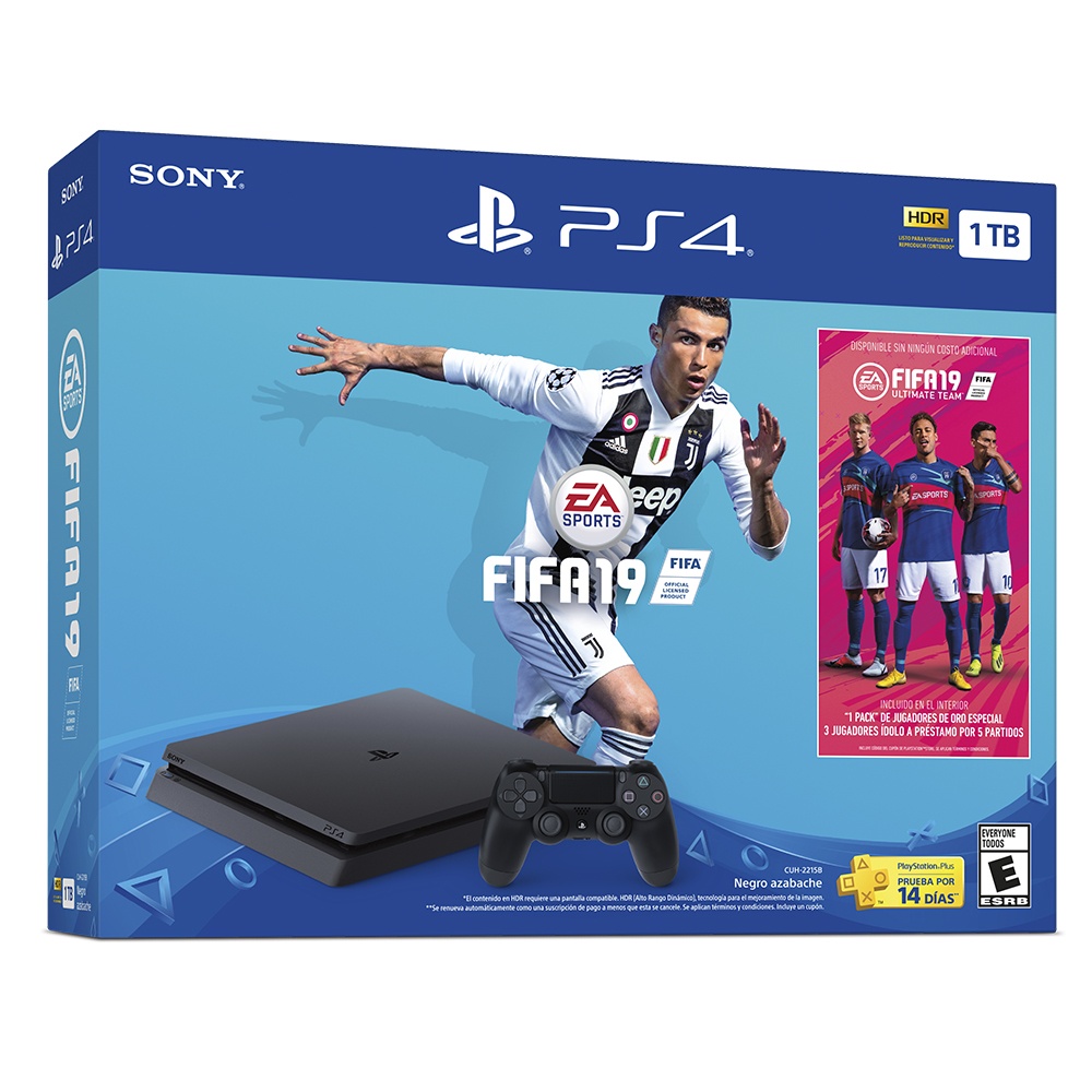 Sony PlayStation 4, 1TB, WiFi, 1x HDMI, 2x USB 3.0, Negro - incluye FIFA 2019