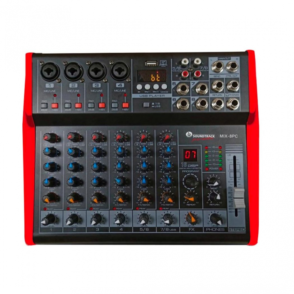 Soundtrack Mezcladora MIX-8PC, 8 Canales, USB, Negro/Rojo