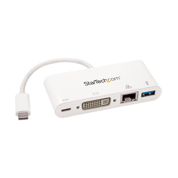 StarTech.com Hub Concentrador USB C 3.0 - 1x USB A/1x USB C/1x RJ-45/1x DVI-I, 5000 Gbit/s, Blanco
