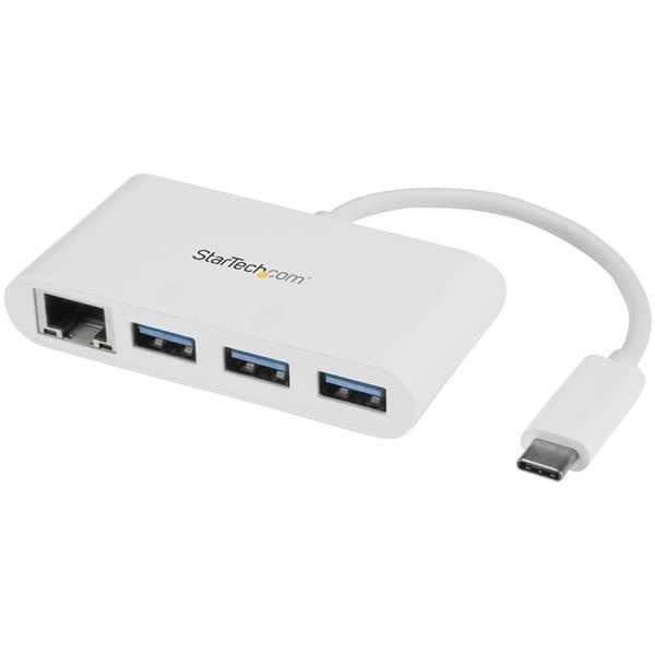 StarTech.com Hub USB C 3.0 Macho - 3x USB A 3.0 y Ethernet Gigabit, 1000 Mbit/s, Blanco