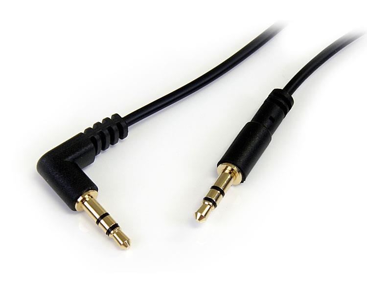 Startech.com Cable Delgado de Audio Estéreo Mini Jack en Ángulo Derecho, 3.5mm Macho - 3.5mm Macho, 91cm, Negro