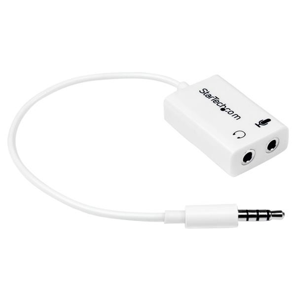 StarTech.com Adaptador Divisor 1x 3.5mm Macho - 2x 3.5mm Hembra para Audífonos y Micrófono, Blanco