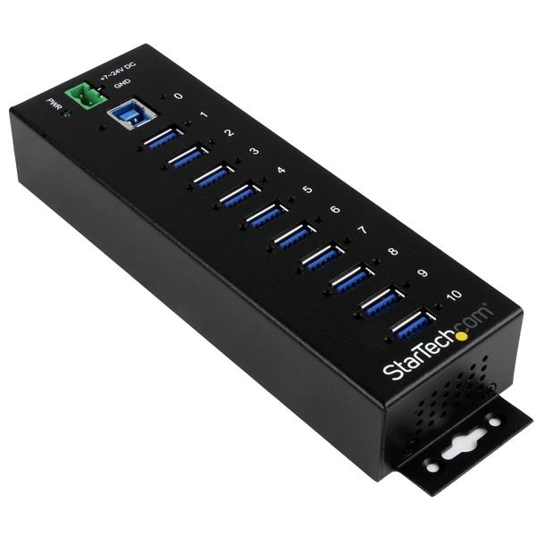 StarTech.com Hub Concentrador Industrial, 5000 Mbit/s, USB 3.0 de 10 Puertos, Negro