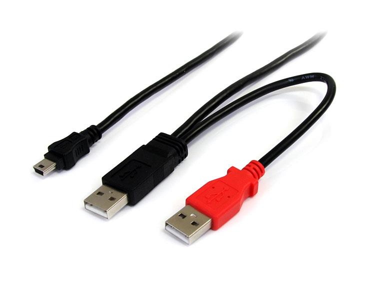 StarTech.com Cable en Y para Discos Duros Externos, 2x USB A Macho - 1x mini USB B Macho, 30cm, Negro
