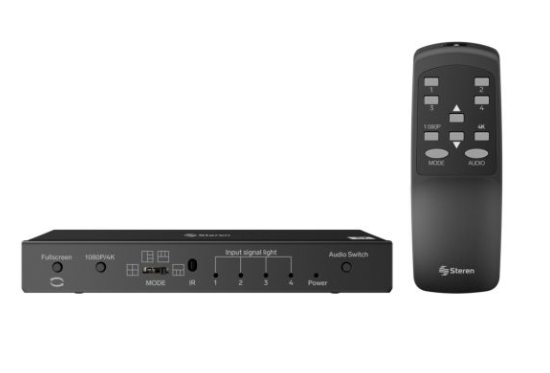 Steren Multiplexor 208-165, 4 Conectores, 1.4b, para No disponible ― Incluye Control Remoto