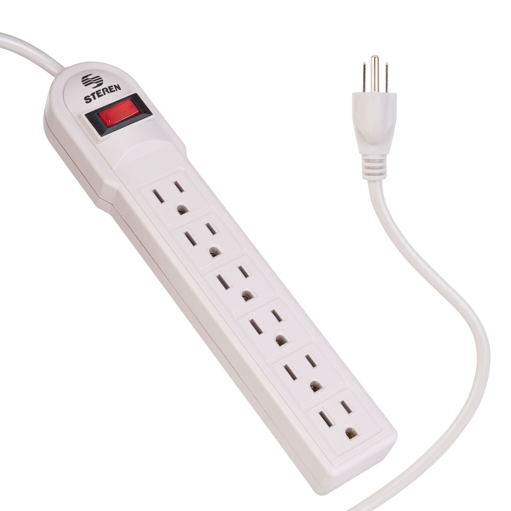 Steren Extensión Multicontactos 905-108, 6 Salidas AC, Blanco