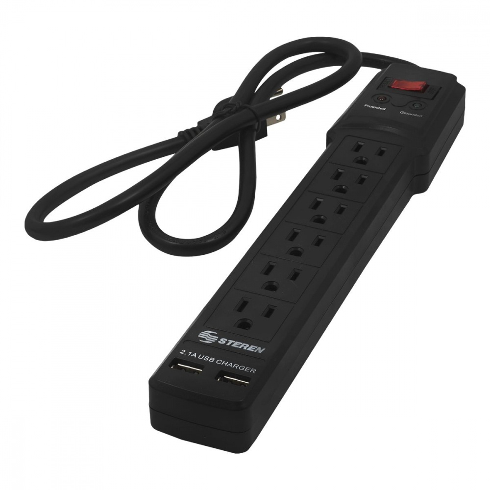 Compra Steren Barra Multicontactos 9053005, 6 Salidas, Negro, 9053005