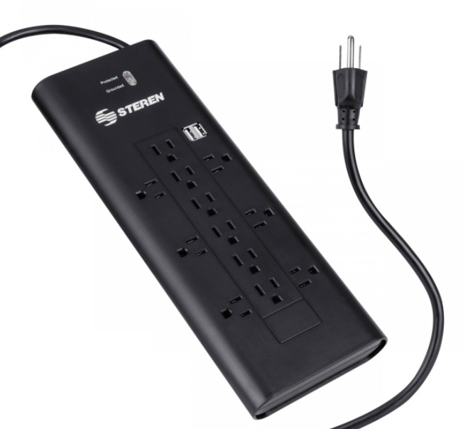 Steren Supresor de Picos 905-420, 12 Contactos, 2x USB 2.0, 2065 Joules, Negro