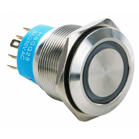 Steren Switch Push con Botón Redondo Metálico e Iluminación AU-120, 6 Terminales, 2 Polos, 2 Tiros