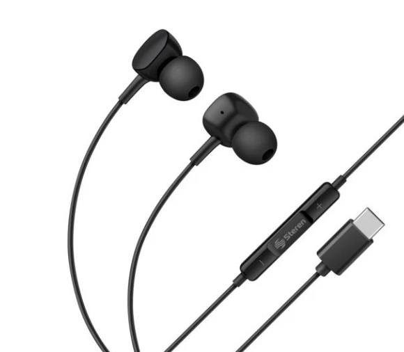 Steren Audífonos Intrauriculares con Micrófono AUD-394, Alámbrico, 1.2 Metros, USB-C, Negro