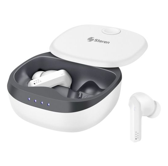 Steren Audífonos Intrauriculares con Micrófono 7800BL, Inalámbrico, Bluetooth, Cancelación de Ruido, USB-C, Blanco