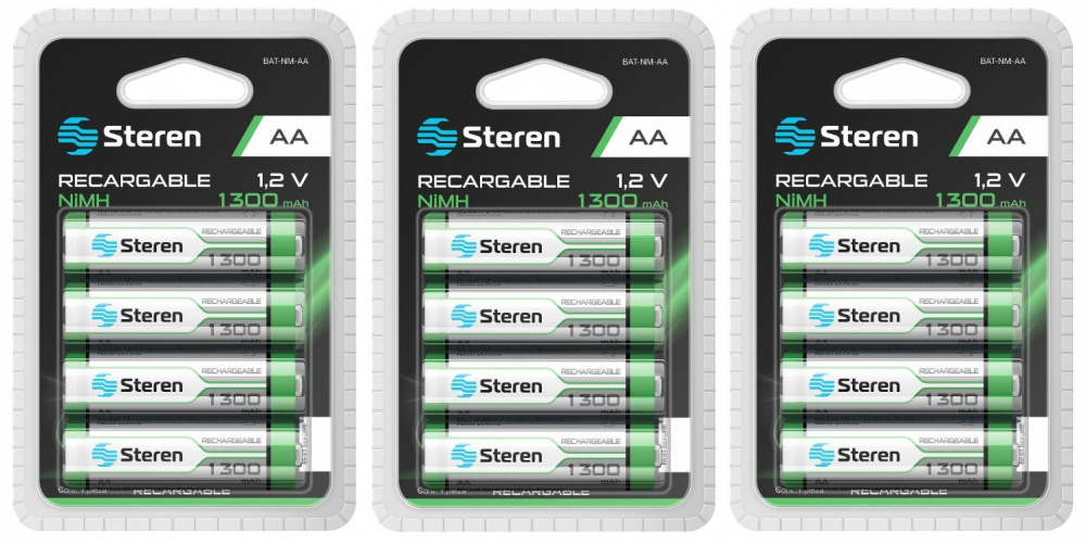 Steren Pila Recargable AA, 1.2V, 12 Piezas