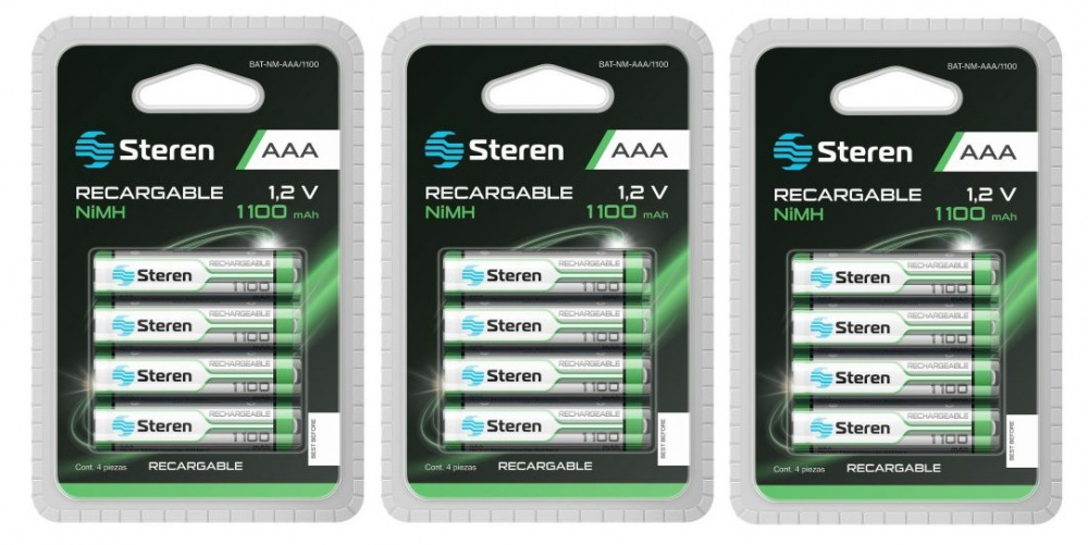 Steren Pila Recargable AAA, 1.2V, 12 Piezas